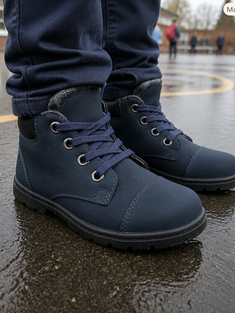 Kids Navy Lace-Up Outdoor Boots